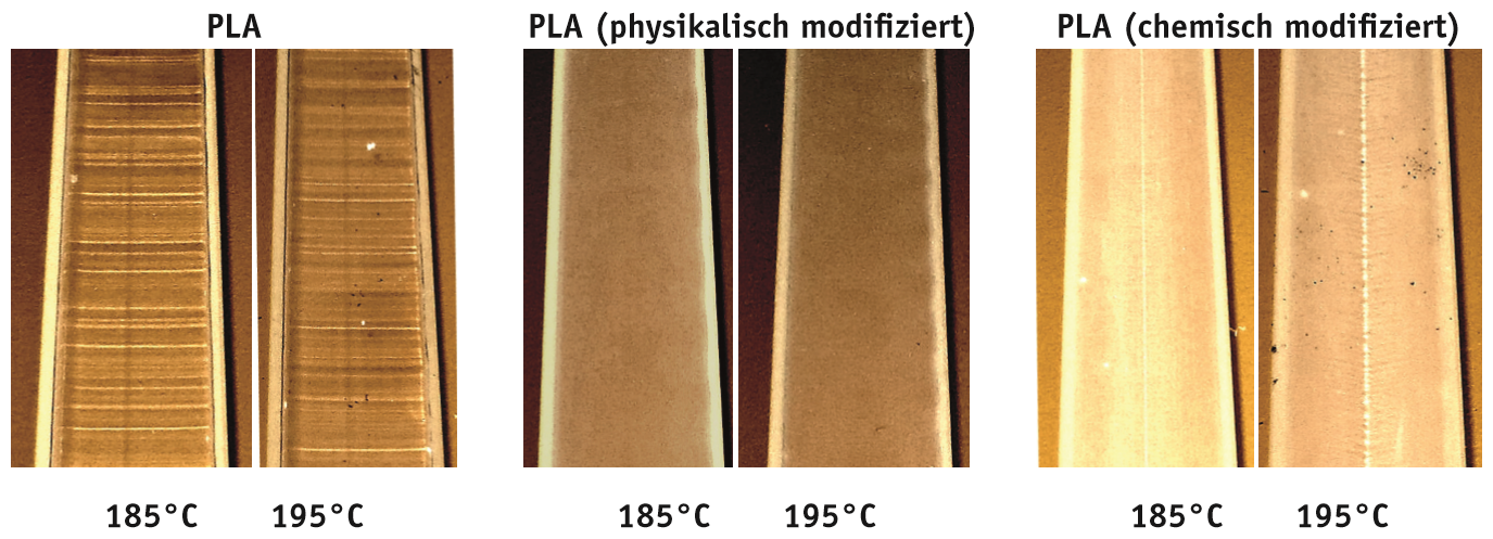 Extrudierte Profile von unmodifiziertem und modifiziertem PLA